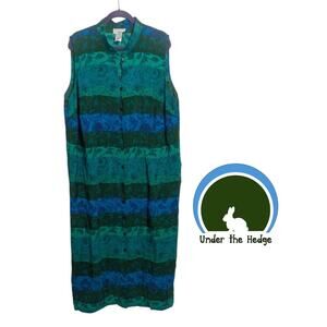 90s Studio C Blue Green Floral Maxi Button Up Dress Size 24W vintage resort F2